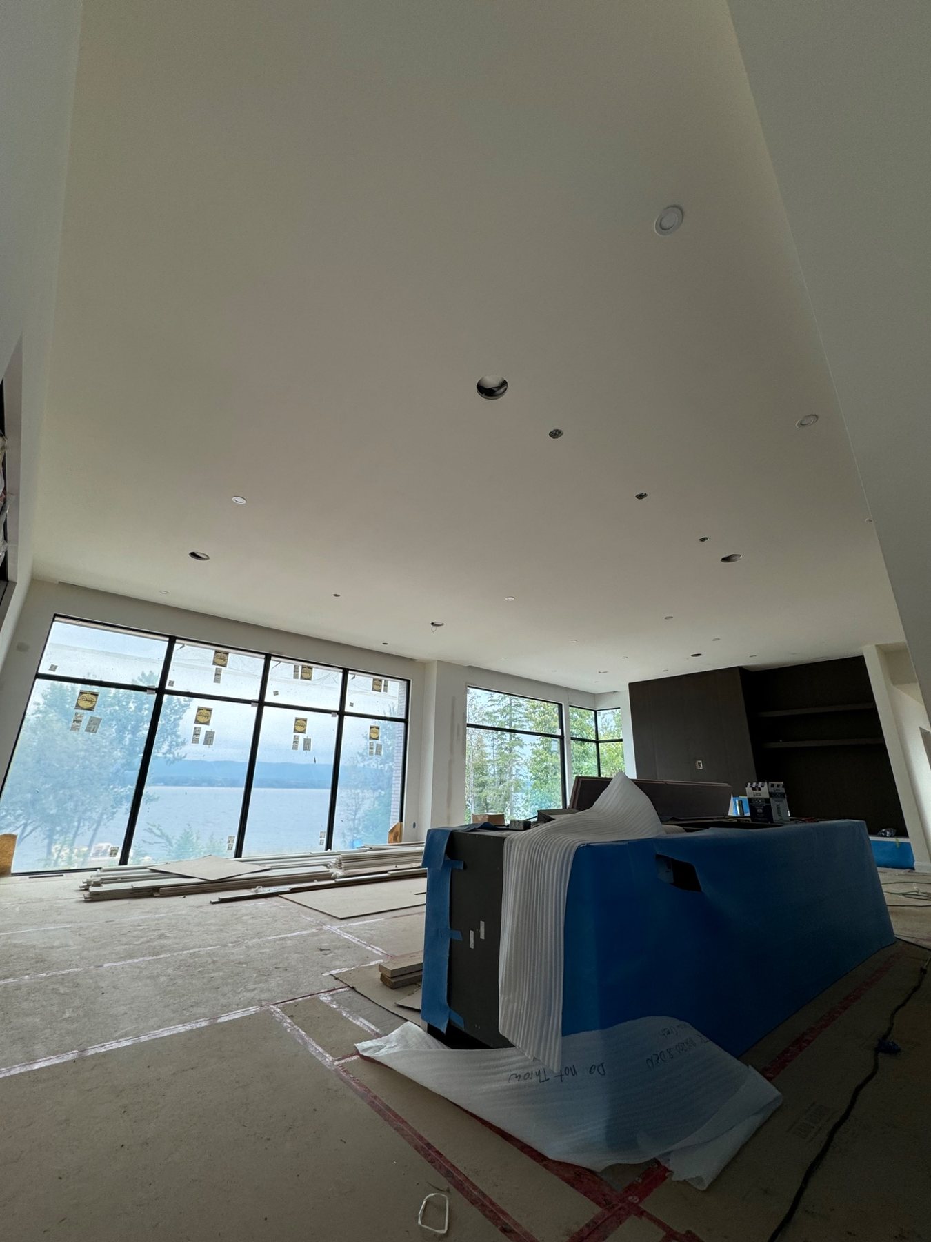 Large custom-home great room drywall finish